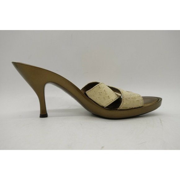 Donald Pliner Couture Cream Gold Alligator Print Slide Heel Shoes Women's 7 M - Picture 3 of 10